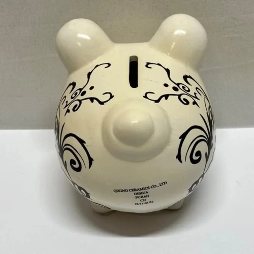 Target Piggy Coin Money Bank White Pig Black Scroll Qixing Ceramics 2011/12 READ